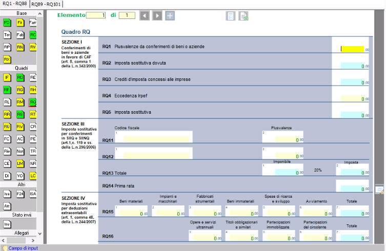 Software DATALOG Redditi Persone Fisiche - Modello PF - Quadro RQ